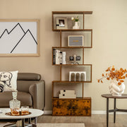 6-Tier S-Shaped Freestanding Bookshelf with Cabinet and Doors-Coffee-Bookcases-DECOROLALA