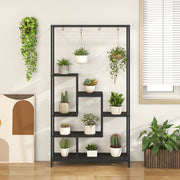 6-Tier Tall Plant Stand 71 Inch Metal Indoor Plant Shelf with 10 Hanging Hooks-Black-Plant Stands-DECOROLALA