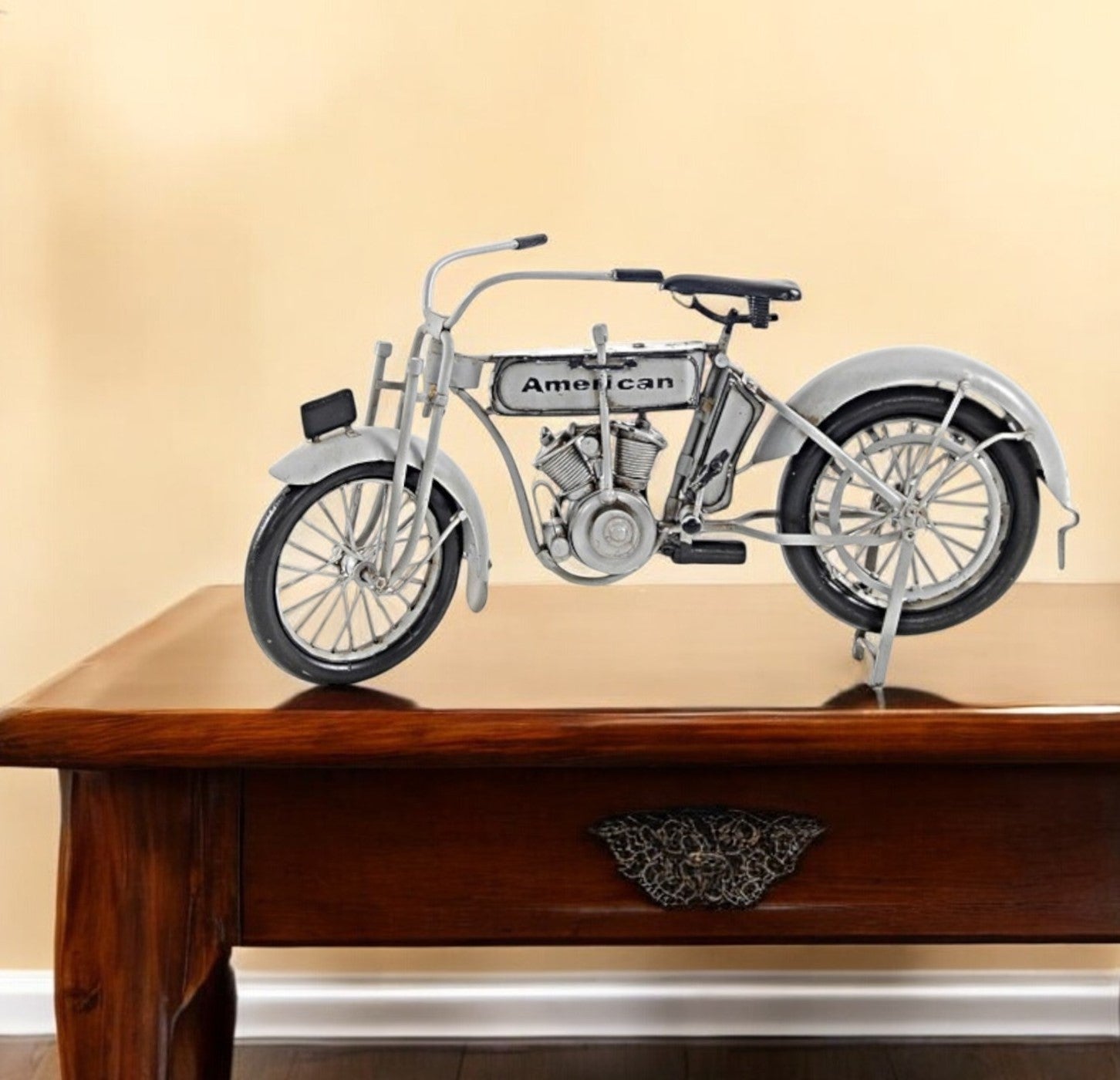 6" White Metal Hand Painted Model Motorcycle Tabletop Sculpture-Sculptures-DECOROLALA