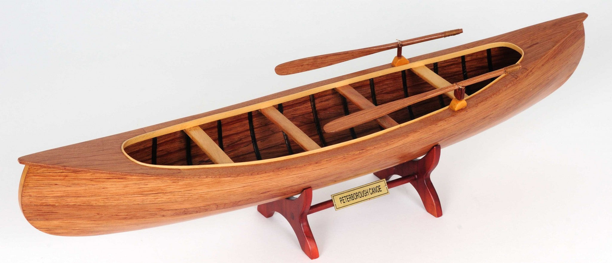 6" Wood Brown Solid Wood Hand Painted Model Boat Tabletop Sculpture-Sculptures-DECOROLALA