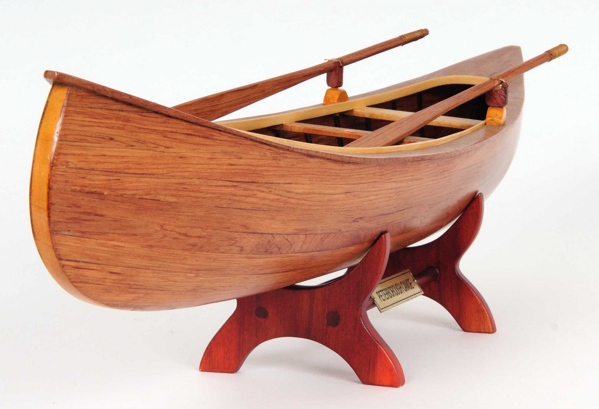 6" Wood Brown Solid Wood Hand Painted Model Boat Tabletop Sculpture-Sculptures-DECOROLALA