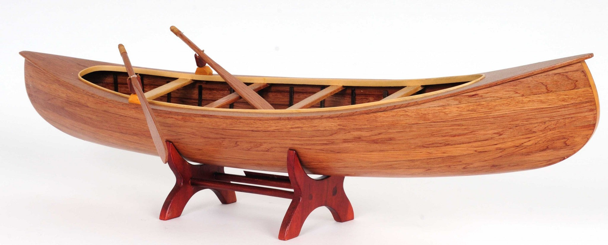 6" Wood Brown Solid Wood Hand Painted Model Boat Tabletop Sculpture-Sculptures-DECOROLALA