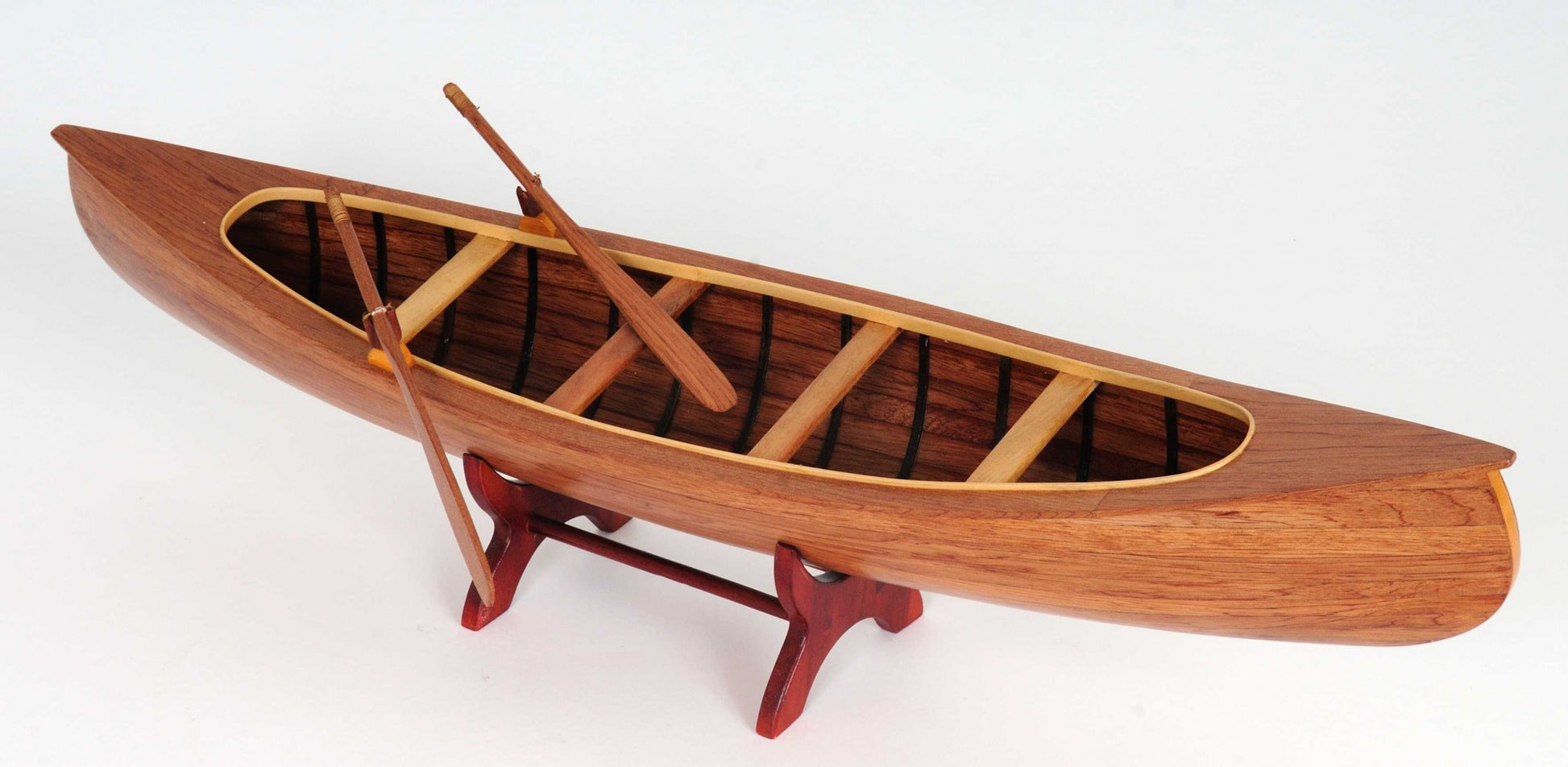 6" Wood Brown Solid Wood Hand Painted Model Boat Tabletop Sculpture-Sculptures-DECOROLALA