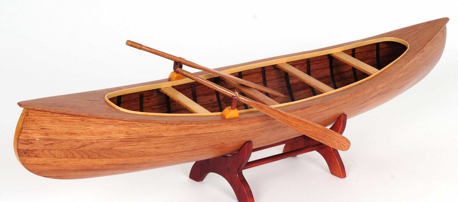 6" Wood Brown Solid Wood Hand Painted Model Boat Tabletop Sculpture-Sculptures-DECOROLALA