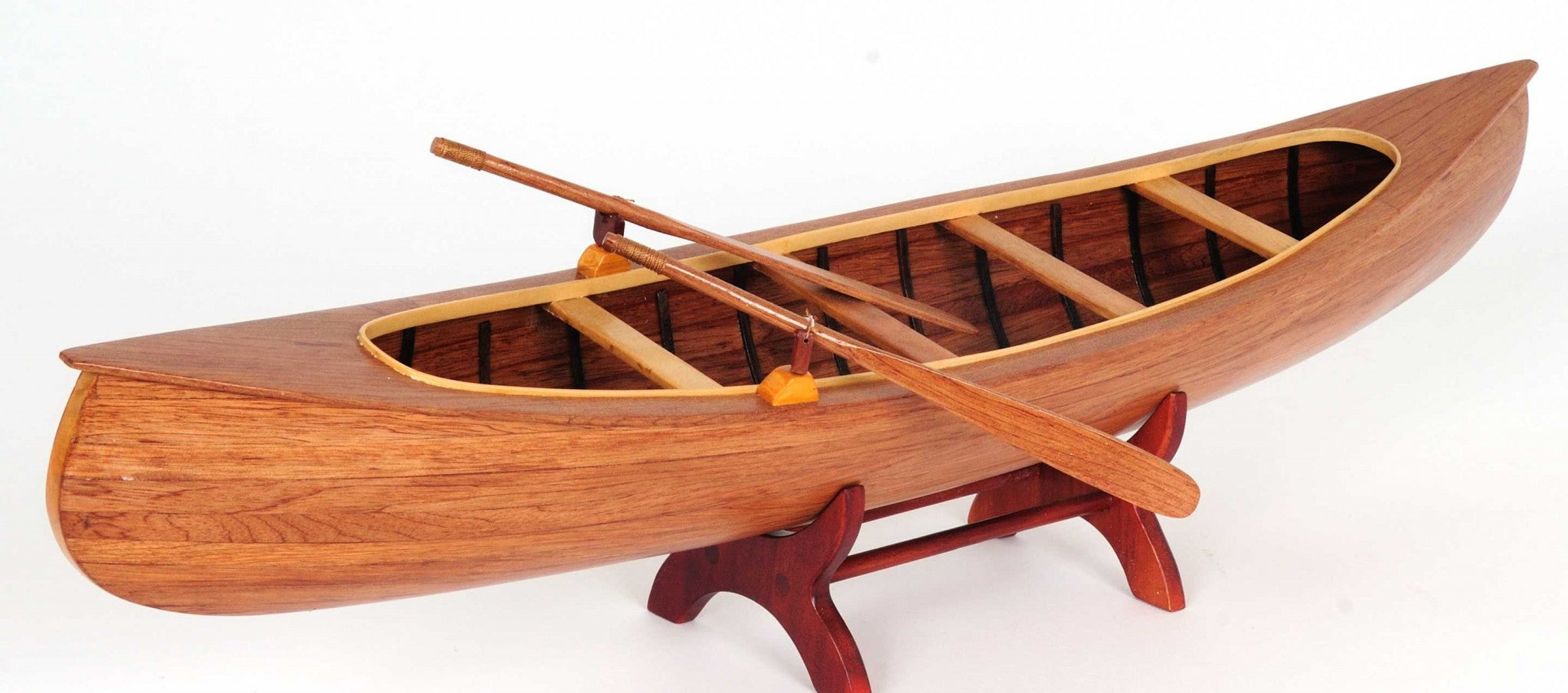 6" Wood Brown Solid Wood Hand Painted Model Boat Tabletop Sculpture-Sculptures-DECOROLALA