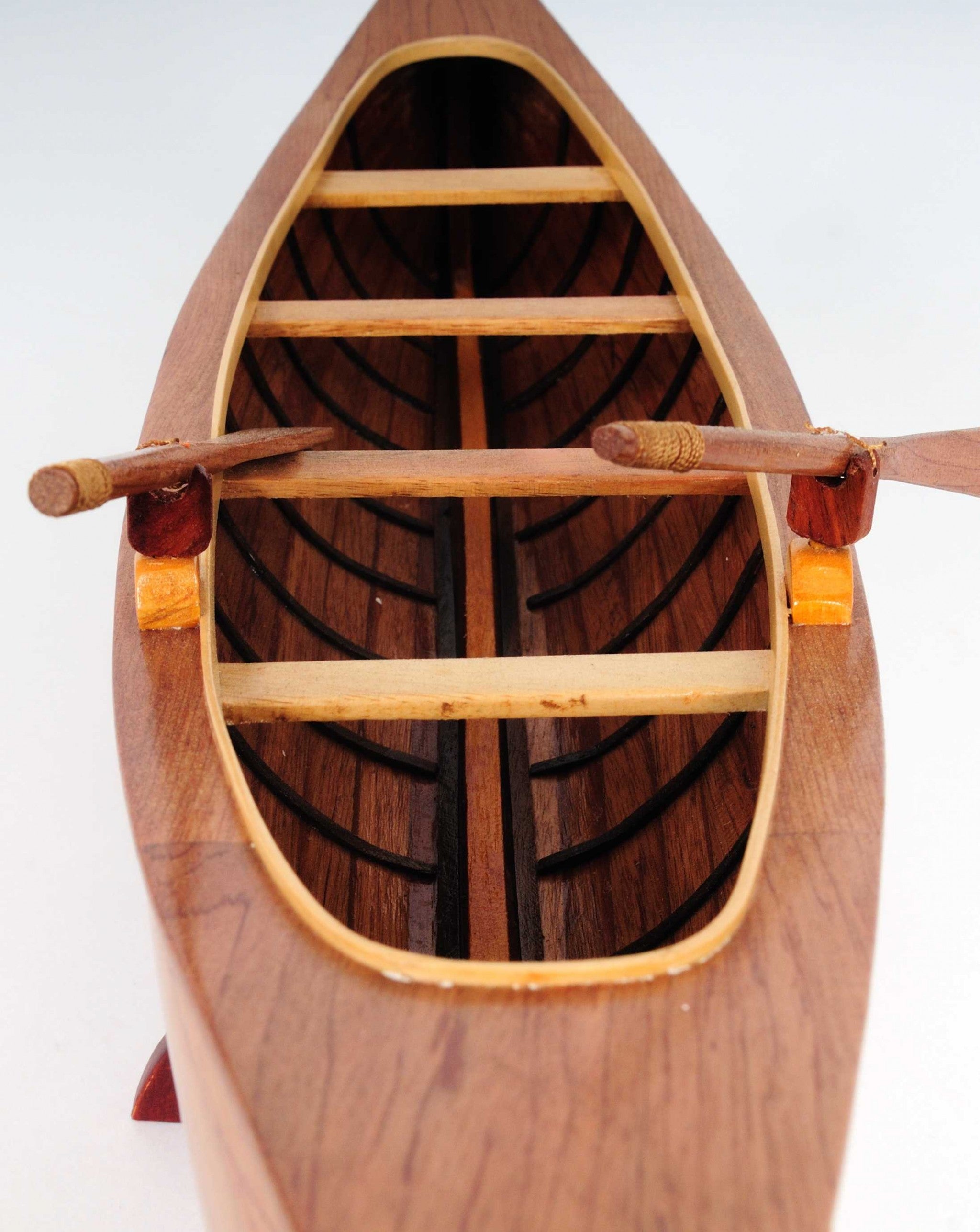 6" Wood Brown Solid Wood Hand Painted Model Boat Tabletop Sculpture-Sculptures-DECOROLALA