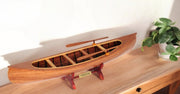 6" Wood Brown Solid Wood Hand Painted Model Boat Tabletop Sculpture-Sculptures-DECOROLALA