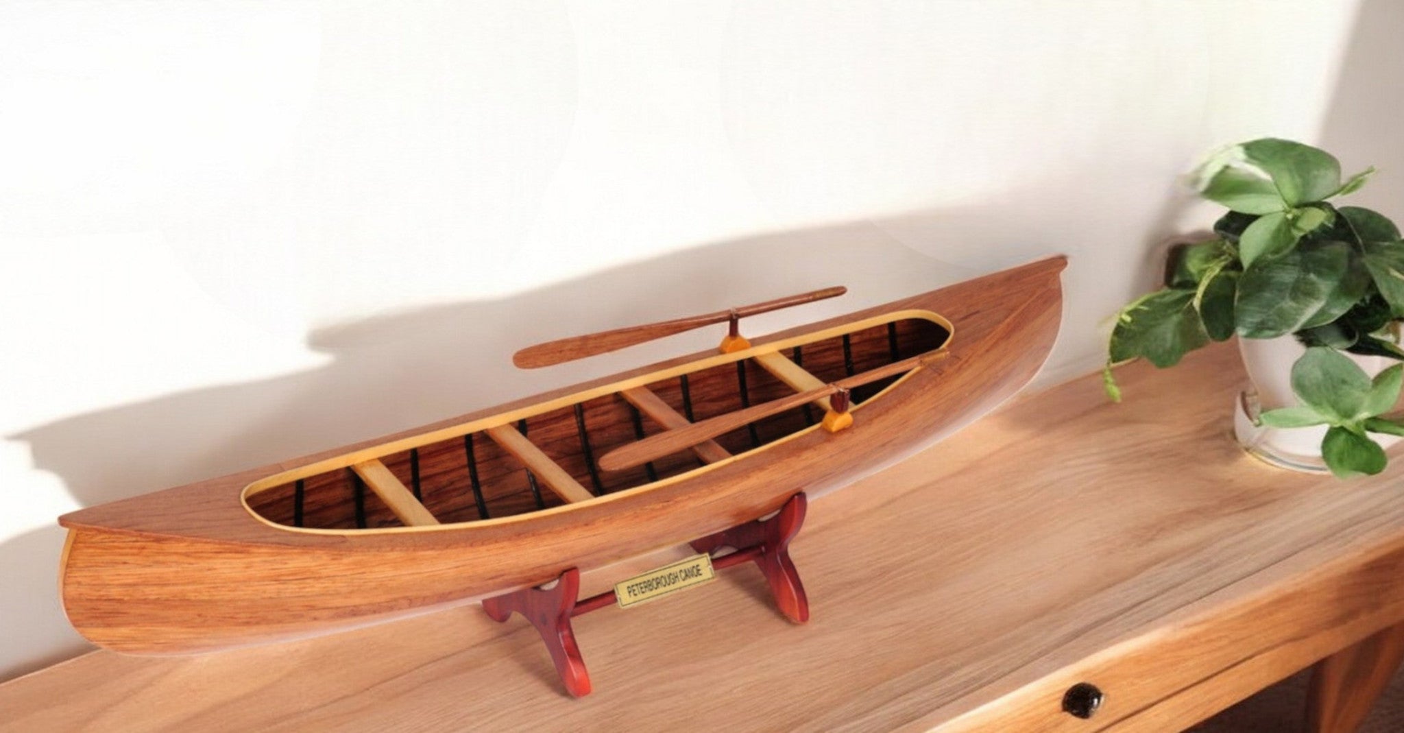 6" Wood Brown Solid Wood Hand Painted Model Boat Tabletop Sculpture-Sculptures-DECOROLALA
