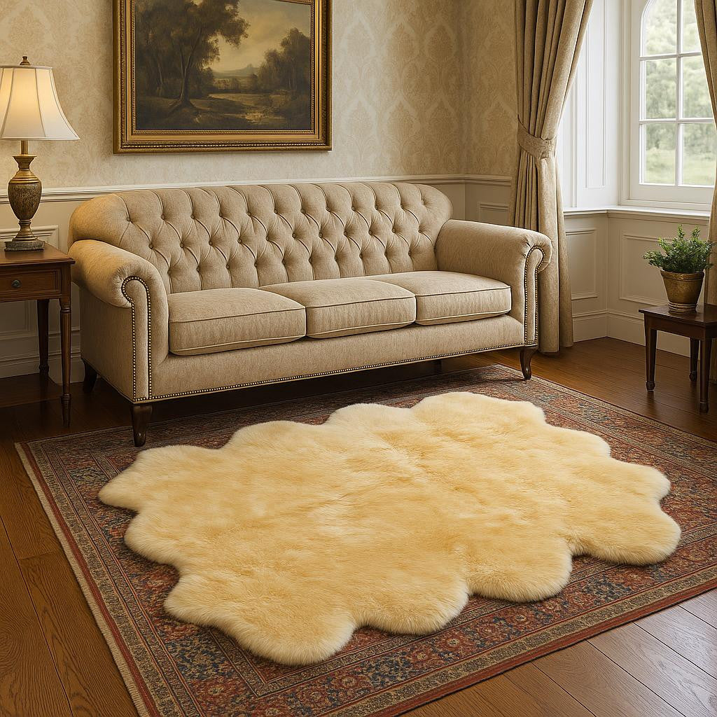 6' X 6' Gold Shag Sheepskin Area Rug-Area Rugs-DECOROLALA