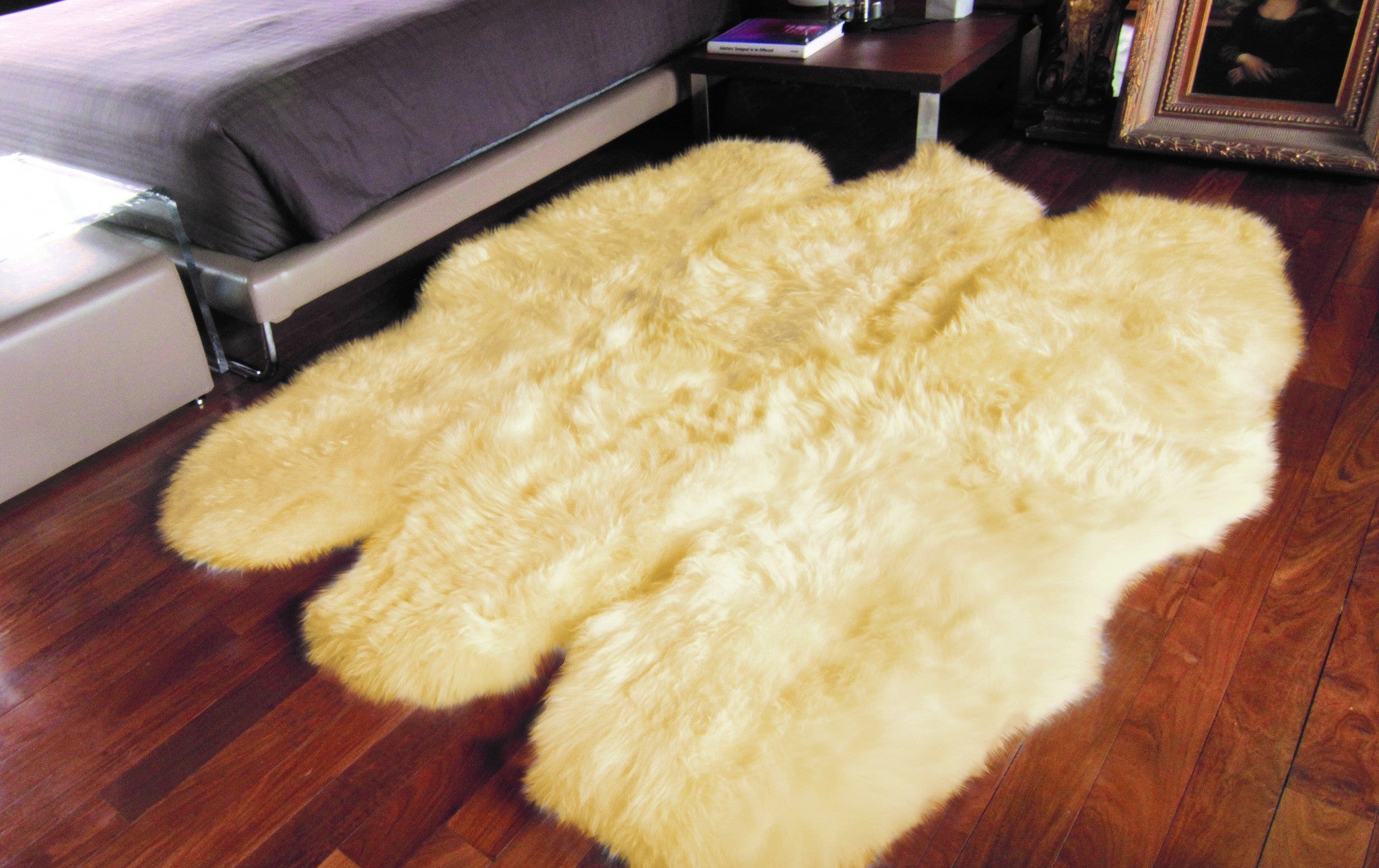 6' X 6' Gold Shag Sheepskin Area Rug-Area Rugs-DECOROLALA