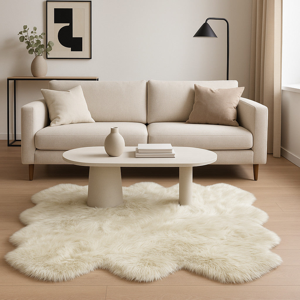 6' X 6' Natural Sheepskin Non Skid Area Rug-Area Rugs-DECOROLALA