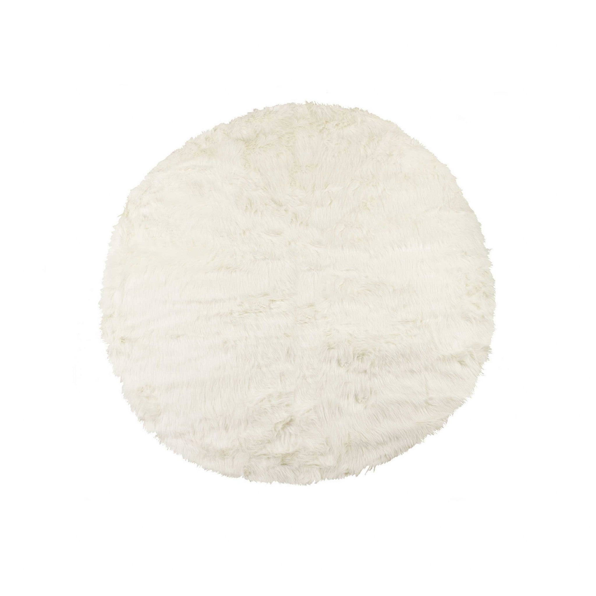 6' X 6' Off White Faux Fur Shag Washable Round Rug-Area Rugs-DECOROLALA