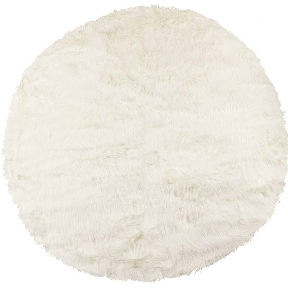 6' X 6' Off White Faux Fur Shag Washable Round Rug-Area Rugs-DECOROLALA