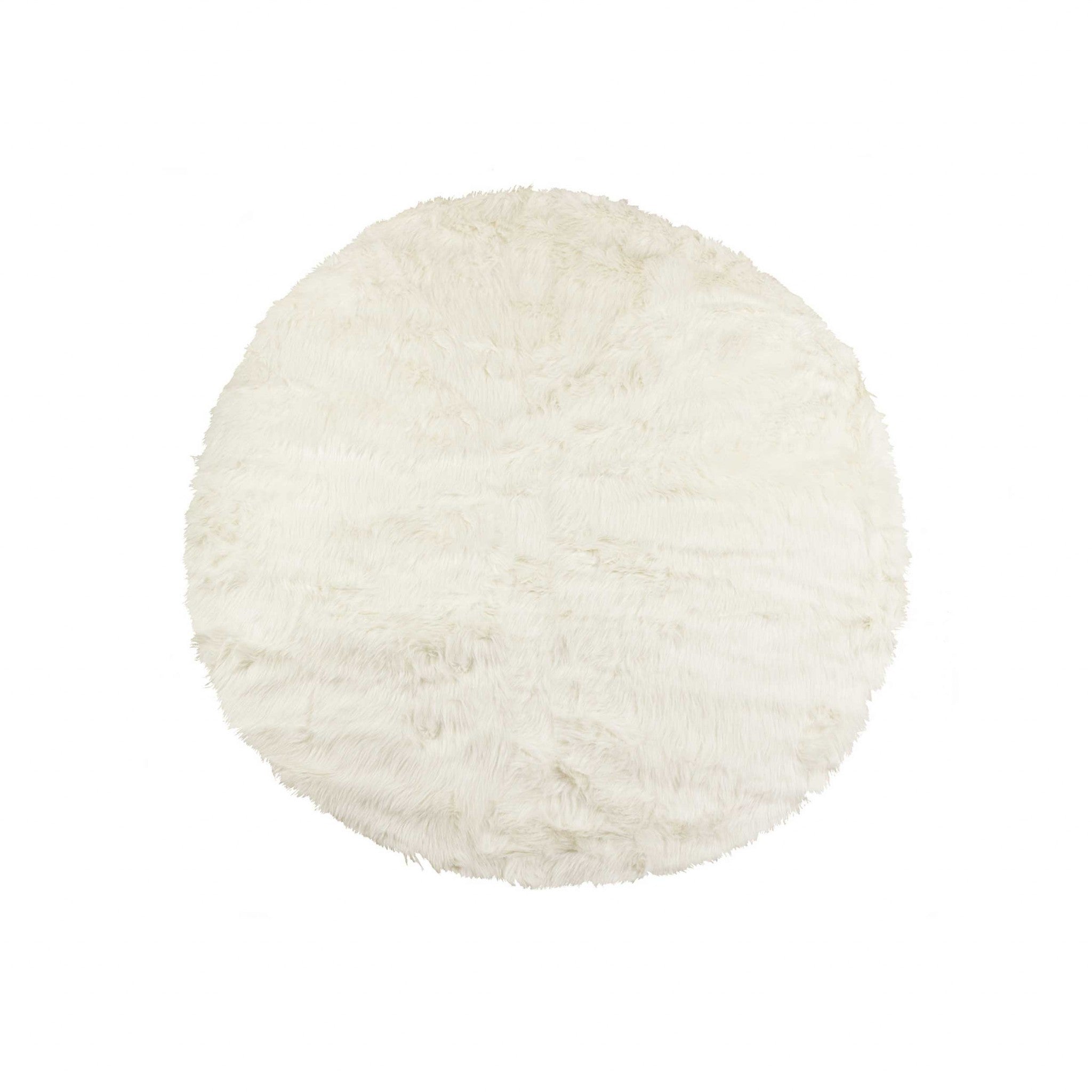 6' X 6' Off White Faux Fur Shag Washable Round Rug-Area Rugs-DECOROLALA
