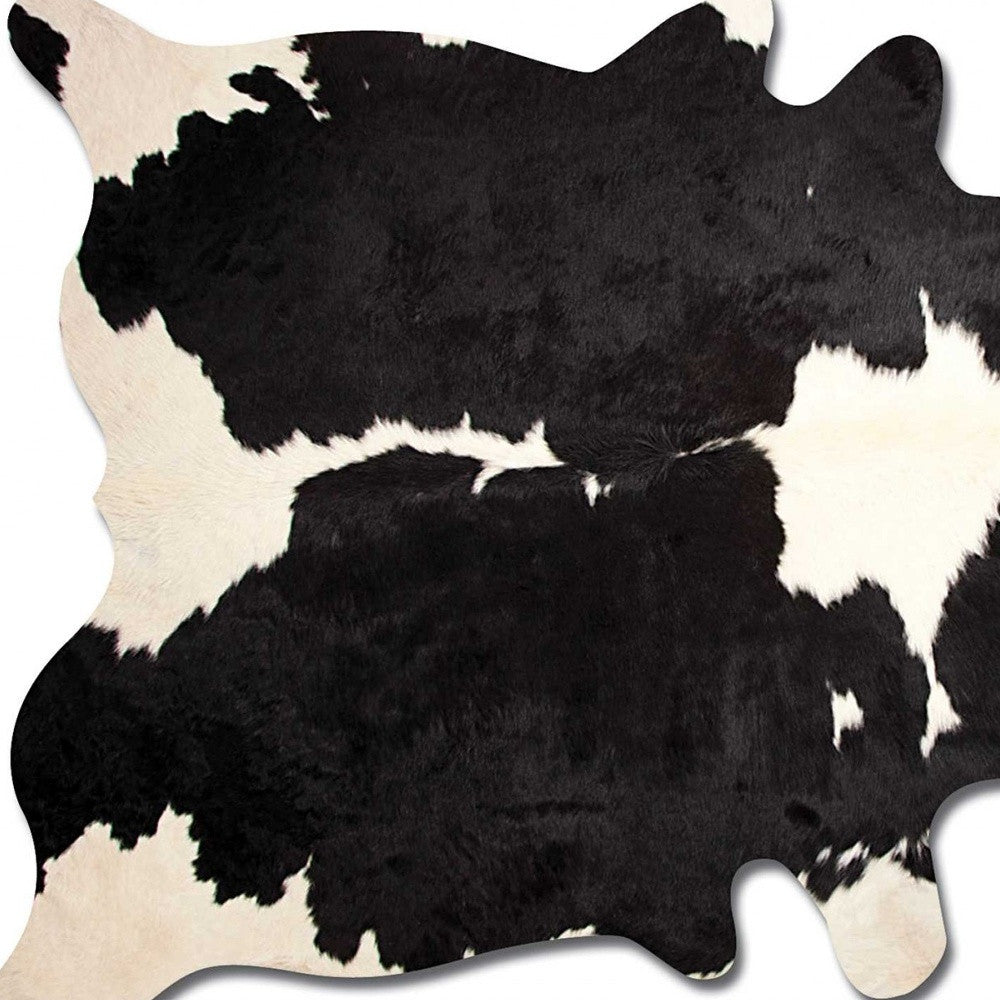 6' X 7' Black And White Cowhide Animal Print Area Rug-Area Rugs-DECOROLALA
