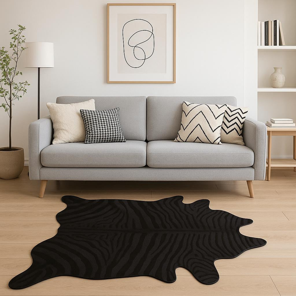6' X 7' Black And White Cowhide Animal Print Area Rug-Area Rugs-DECOROLALA