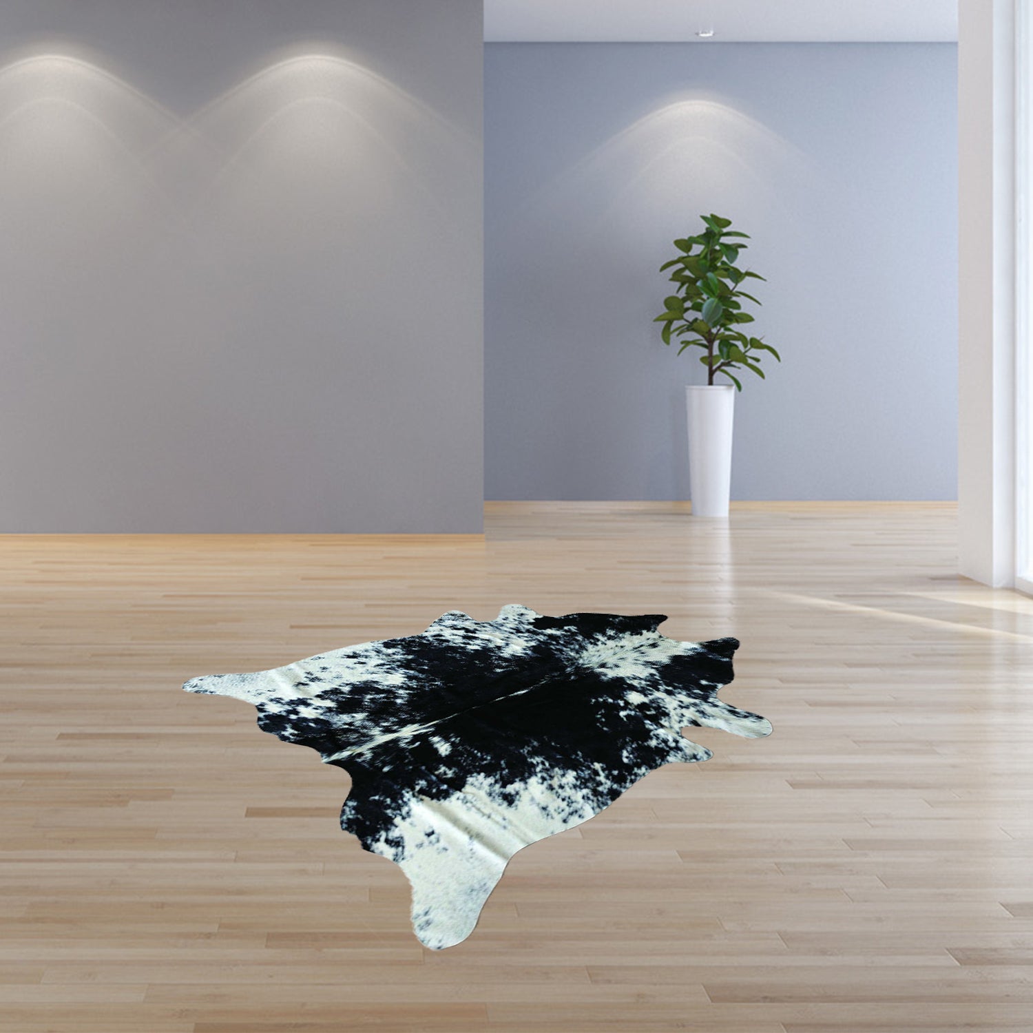6' X 7' Black And White Cowhide Animal Print Handmade Area Rug-Area Rugs-DECOROLALA