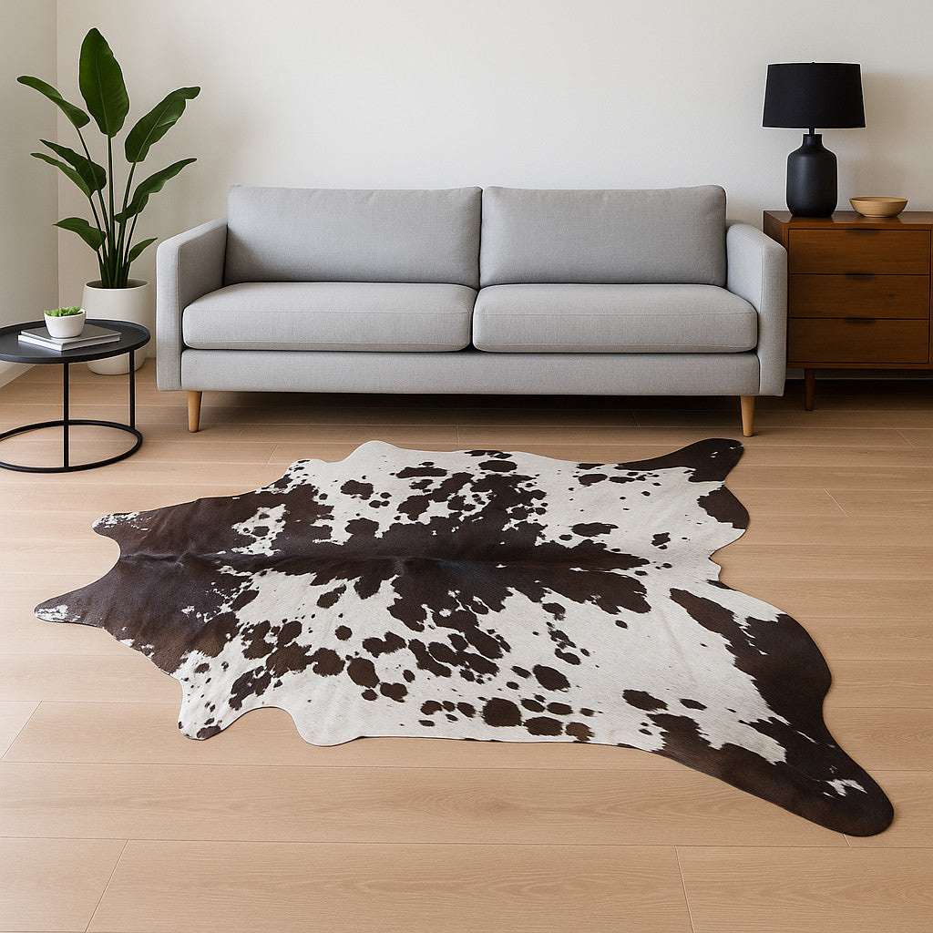 6' X 7' Black And White Cowhide Cowhide Print Area Rug-Area Rugs-DECOROLALA