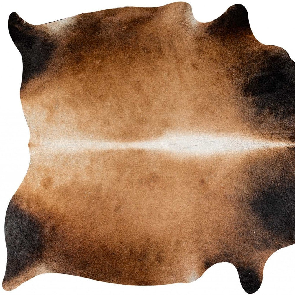 6' X 7' Brown And Black Cowhide Cowhide Print Area Rug-Area Rugs-DECOROLALA