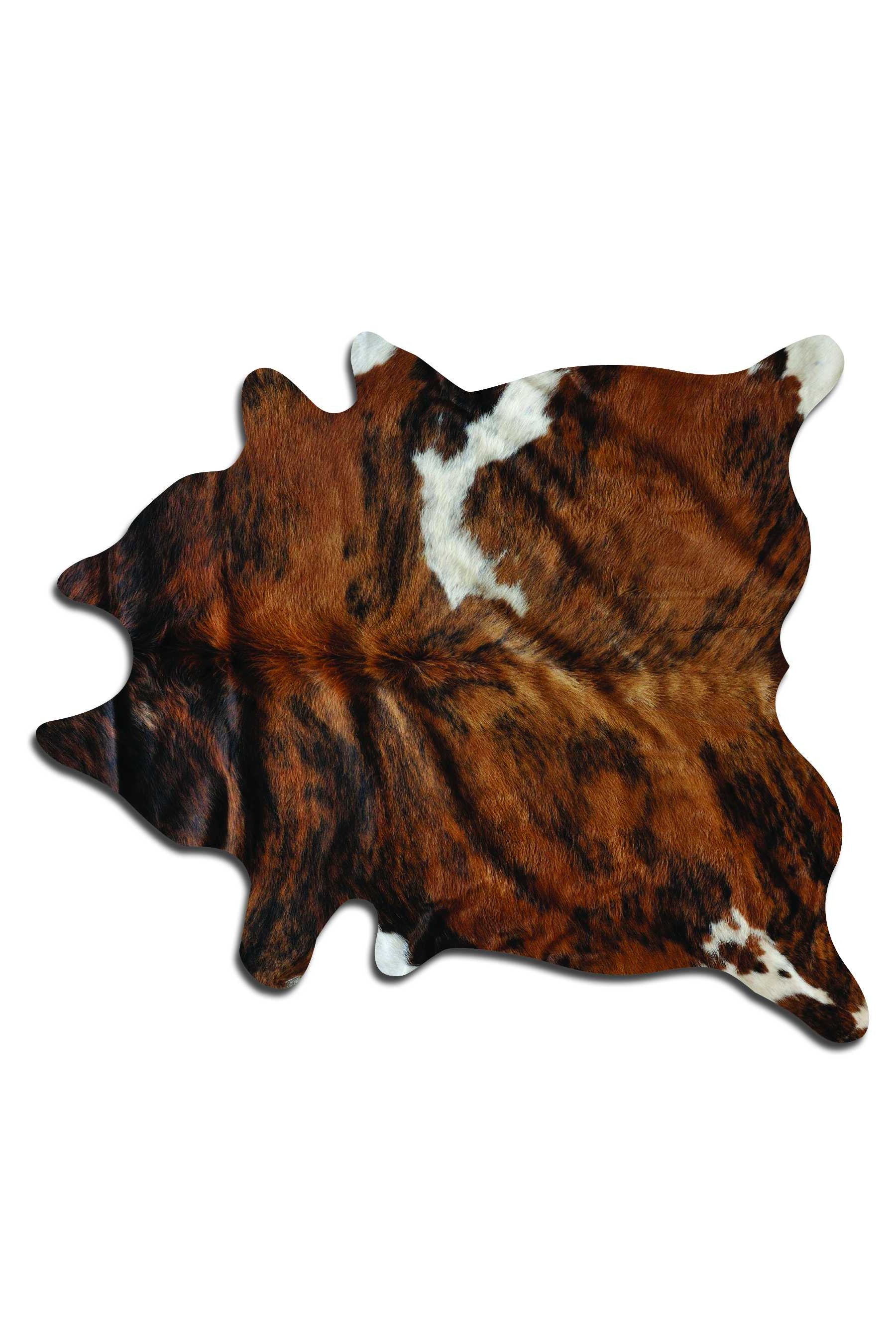 6' X 7' Brown And Black Cowhide Cowhide Print Area Rug-Area Rugs-DECOROLALA