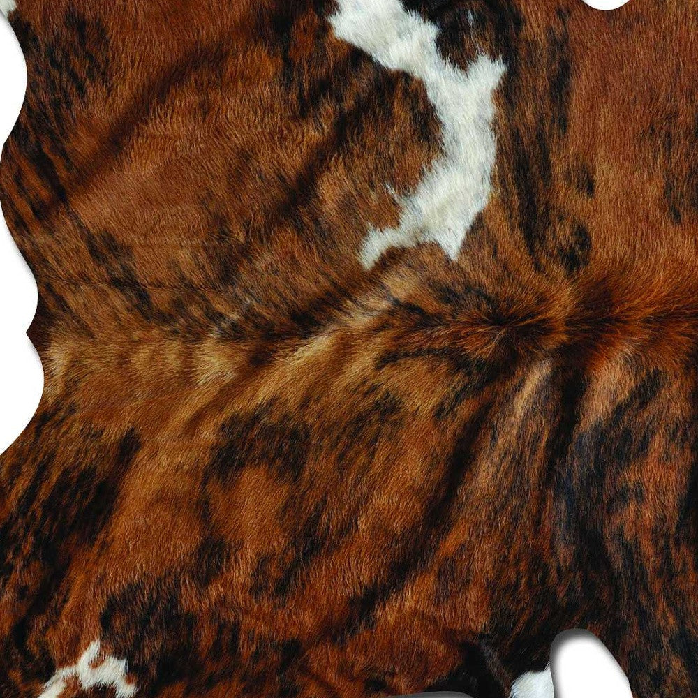 6' X 7' Brown And Black Cowhide Cowhide Print Area Rug-Area Rugs-DECOROLALA