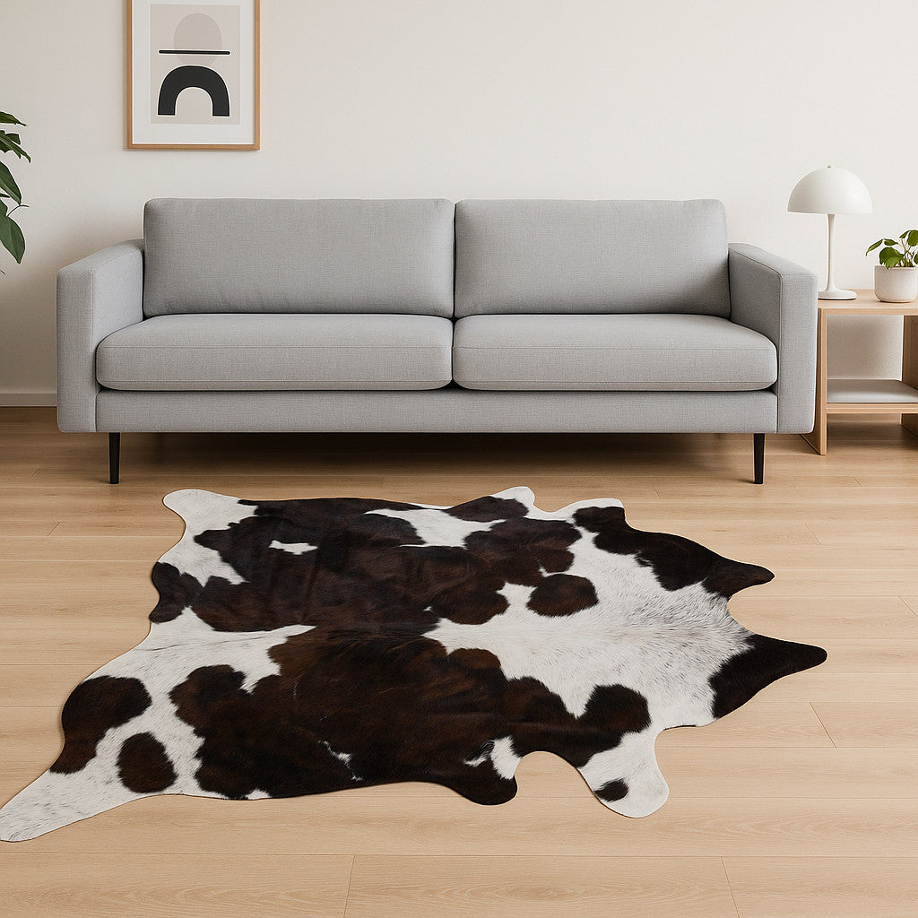 6' X 7' Brown And Black Cowhide Cowhide Print Area Rug-Area Rugs-DECOROLALA