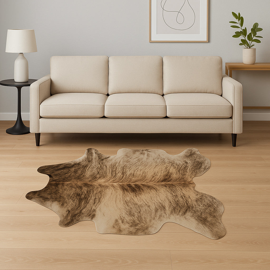 6' X 7' Brown And Black Cowhide Cowhide Print Area Rug-Area Rugs-DECOROLALA