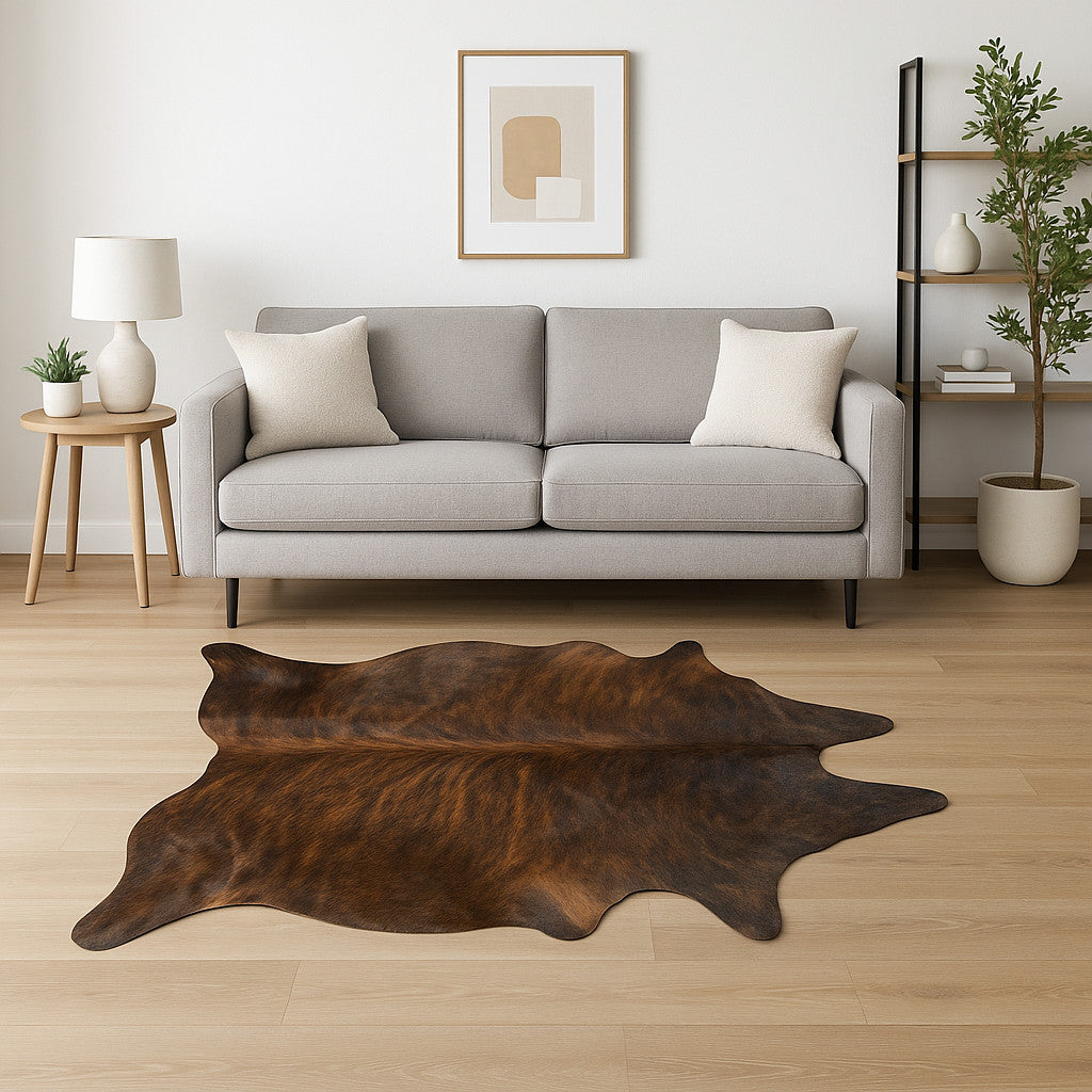 6' X 7' Brown And Black Cowhide Cowhide Print Area Rug-Area Rugs-DECOROLALA