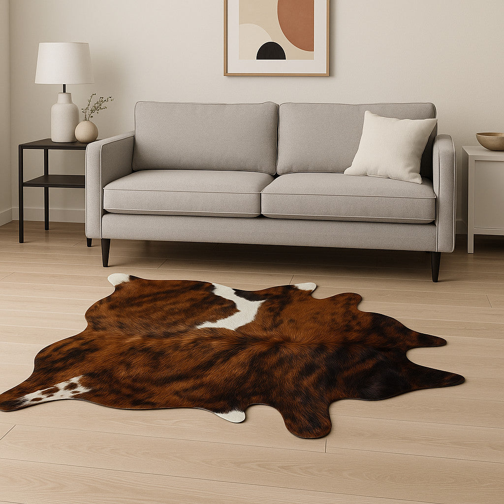 6' X 7' Brown And Black Cowhide Cowhide Print Area Rug-Area Rugs-DECOROLALA