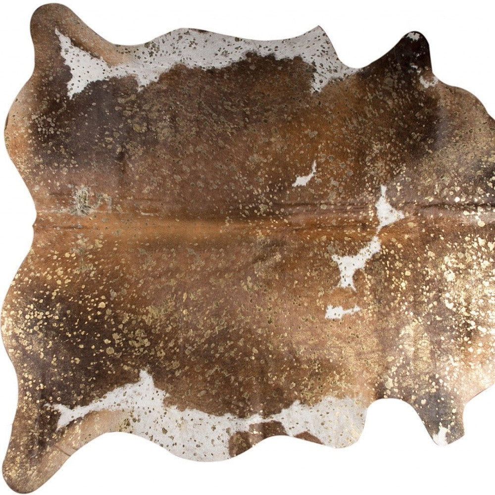 6' X 7' Brown And White Cowhide Area Rug-Area Rugs-DECOROLALA