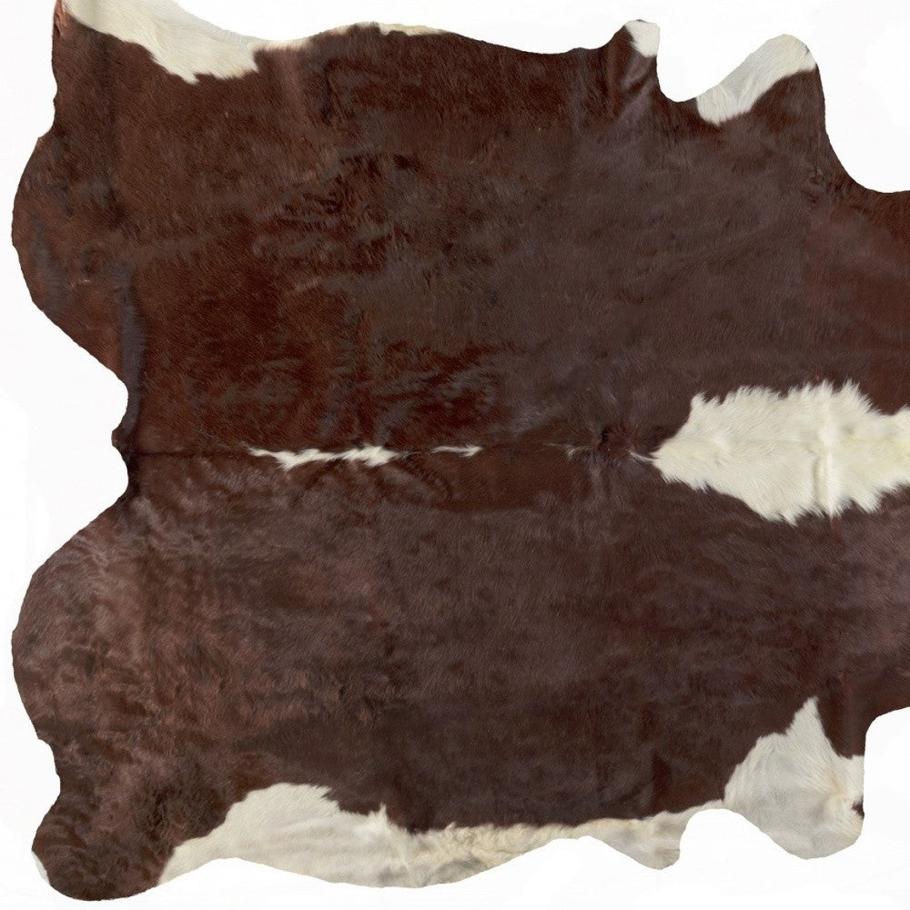 6' X 7' Brown And White Cowhide Area Rug-Area Rugs-DECOROLALA