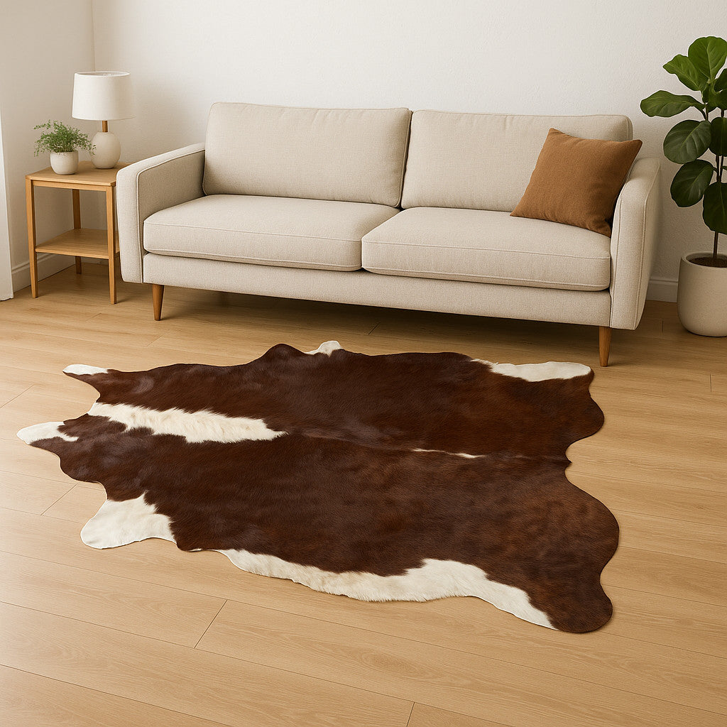 6' X 7' Brown And White Cowhide Area Rug-Area Rugs-DECOROLALA