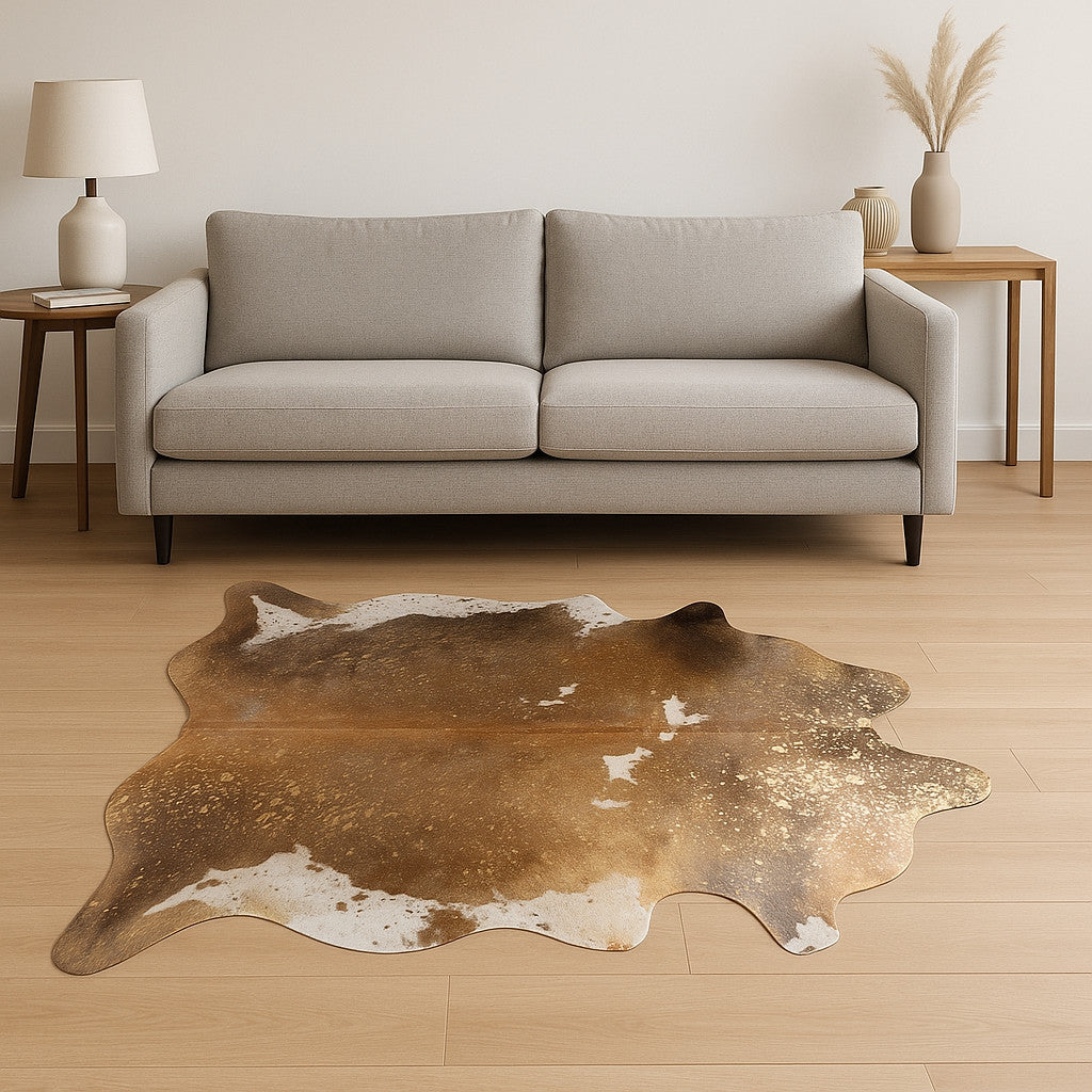 6' X 7' Brown And White Cowhide Area Rug-Area Rugs-DECOROLALA