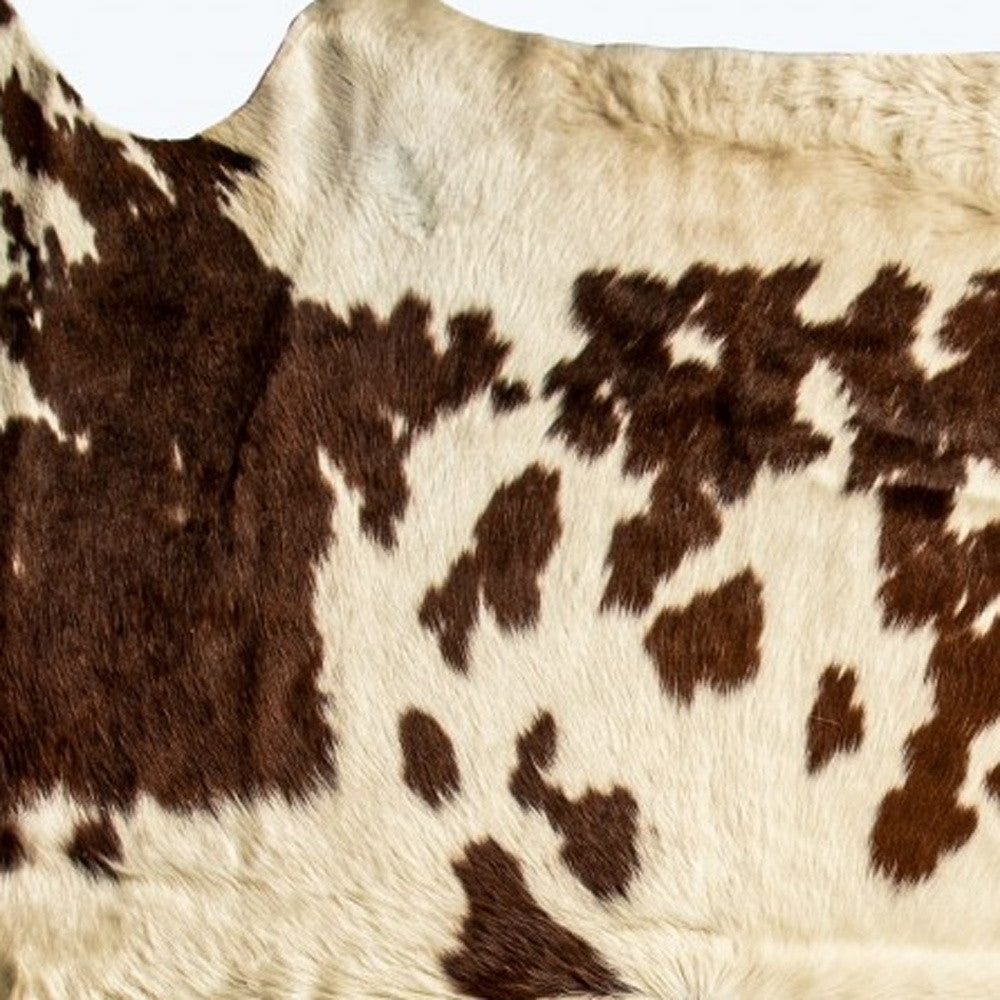 6' X 7' Brown And White Cowhide Cowhide Print Area Rug-Area Rugs-DECOROLALA