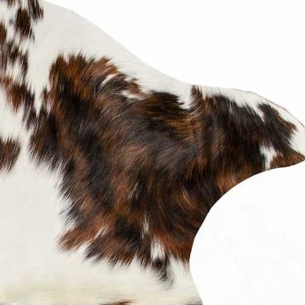 6' X 7' Brown And White Cowhide Cowhide Print Area Rug-Area Rugs-DECOROLALA