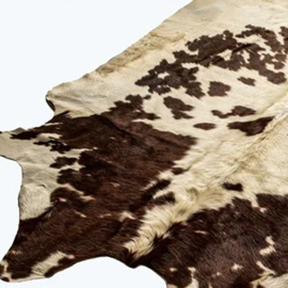 6' X 7' Brown And White Cowhide Cowhide Print Area Rug-Area Rugs-DECOROLALA