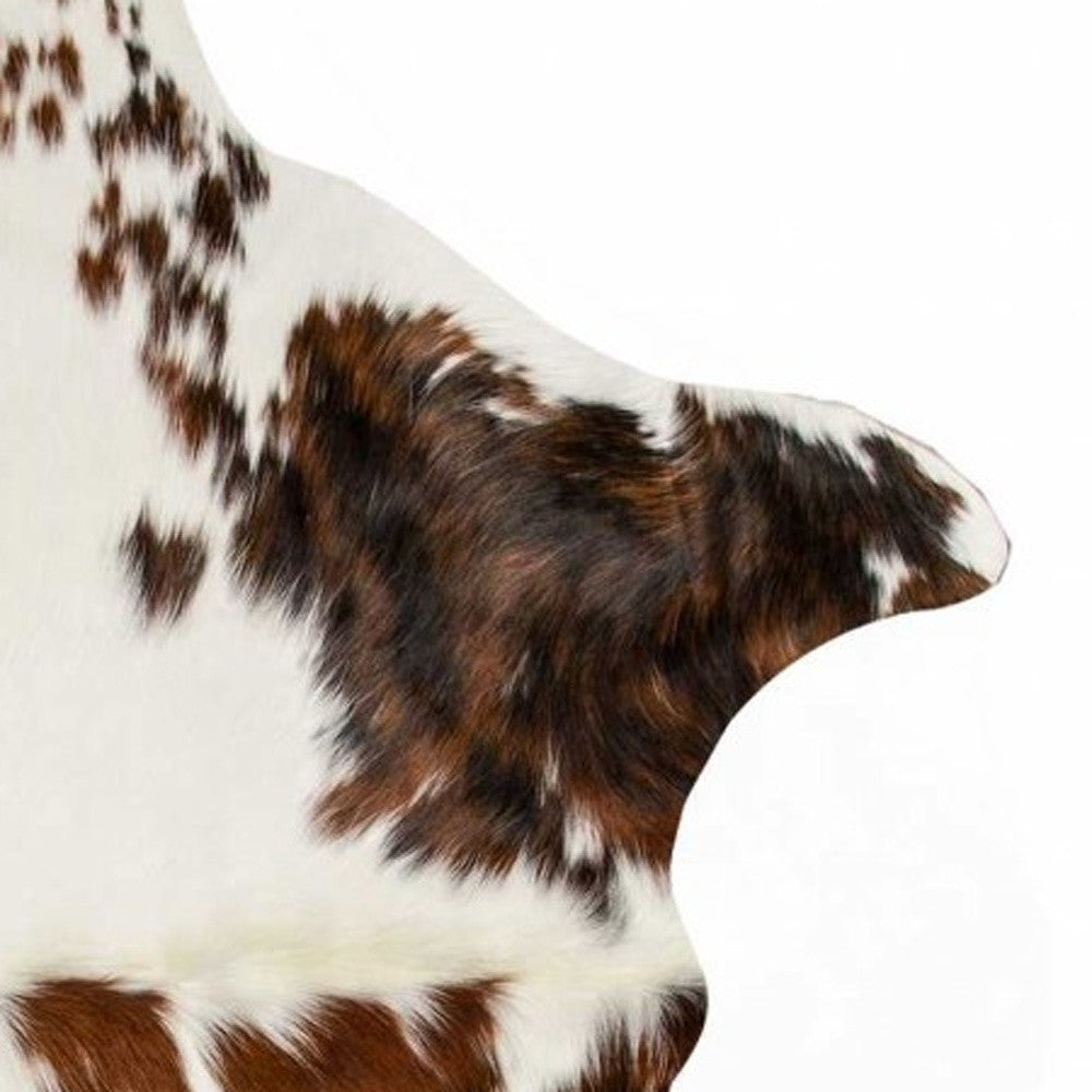 6' X 7' Brown And White Cowhide Cowhide Print Area Rug-Area Rugs-DECOROLALA