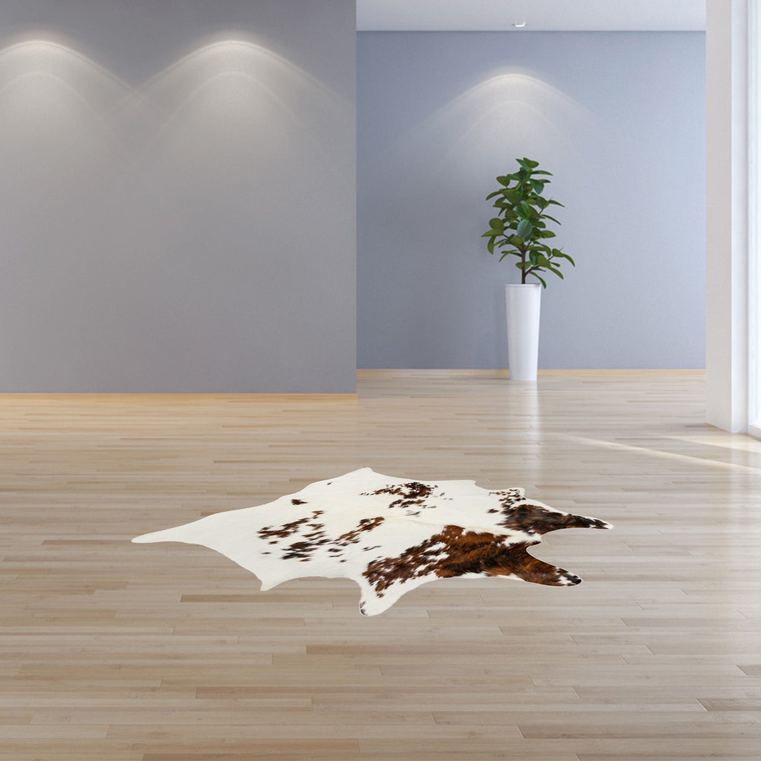 6' X 7' Brown And White Cowhide Cowhide Print Area Rug-Area Rugs-DECOROLALA