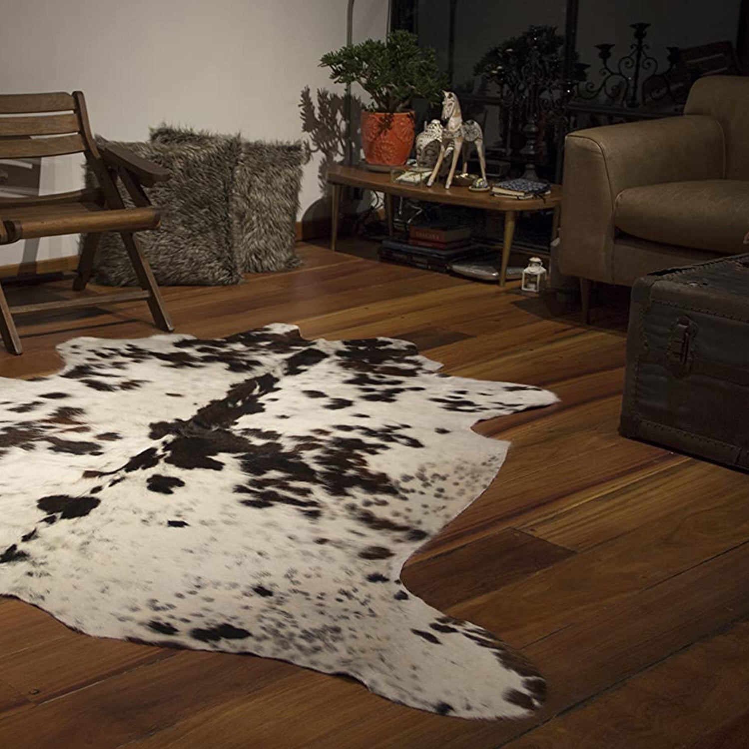 6' X 7' Brown And White Cowhide Cowhide Print Area Rug-Area Rugs-DECOROLALA