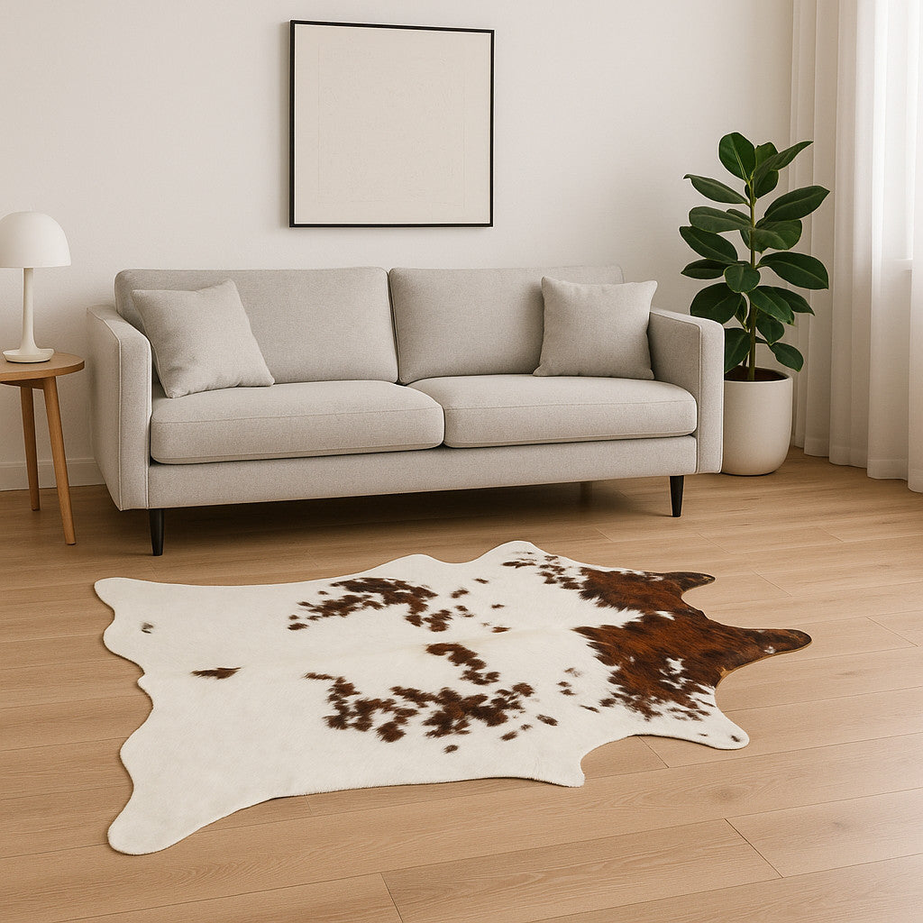 6' X 7' Brown And White Cowhide Cowhide Print Area Rug-Area Rugs-DECOROLALA