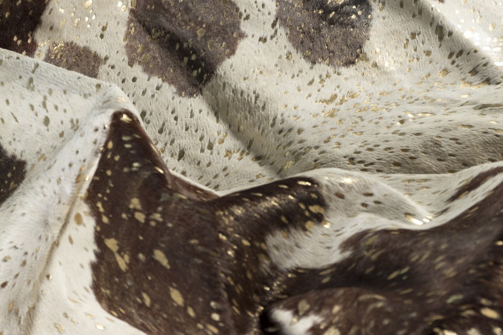 6' X 7' Gold And White Cowhide Area Rug-Area Rugs-DECOROLALA