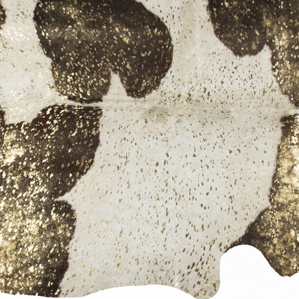 6' X 7' Gold And White Cowhide Area Rug-Area Rugs-DECOROLALA