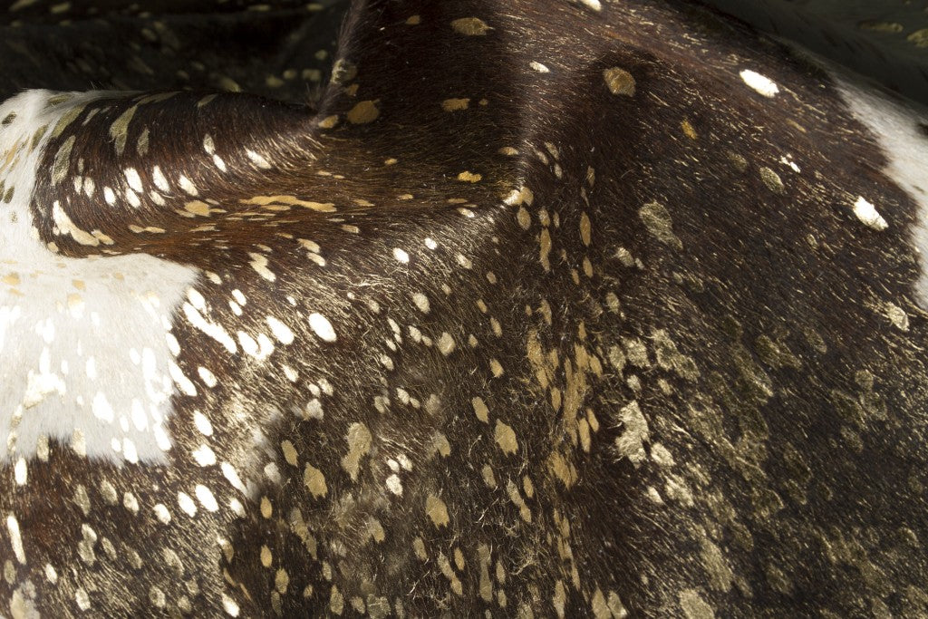 6' X 7' Gold And White Cowhide Area Rug-Area Rugs-DECOROLALA