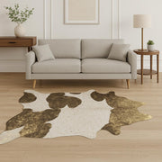 6' X 7' Gold And White Cowhide Area Rug-Area Rugs-DECOROLALA