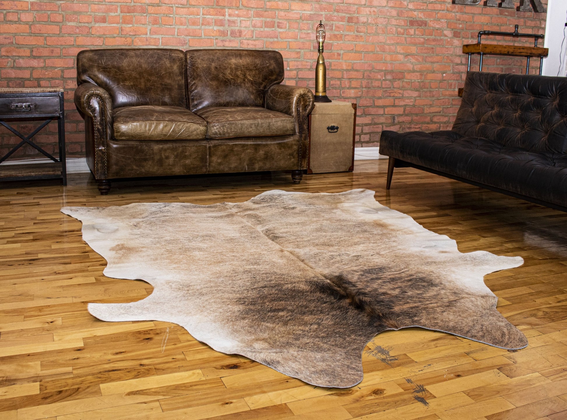6' X 7' Light Taupe And Brown Exotic Cowhide Rug-Area Rugs-DECOROLALA
