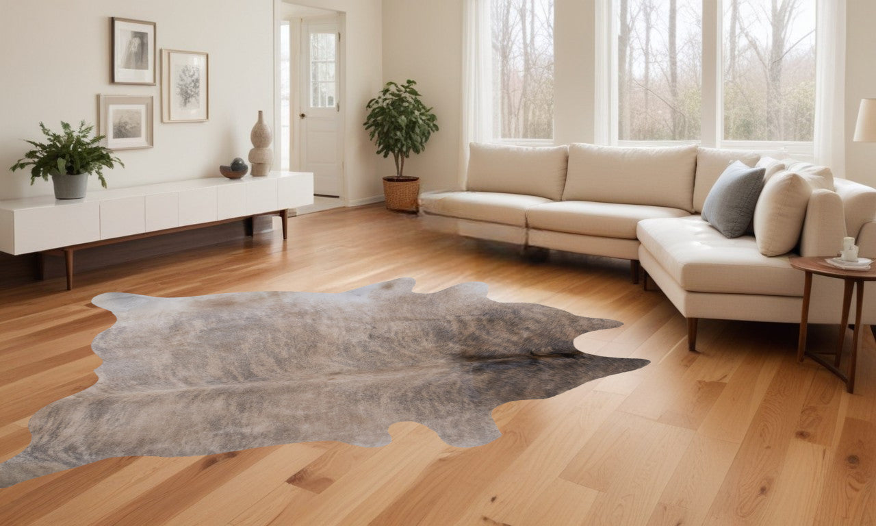 6' X 7' Light Taupe And Brown Exotic Cowhide Rug-Area Rugs-DECOROLALA