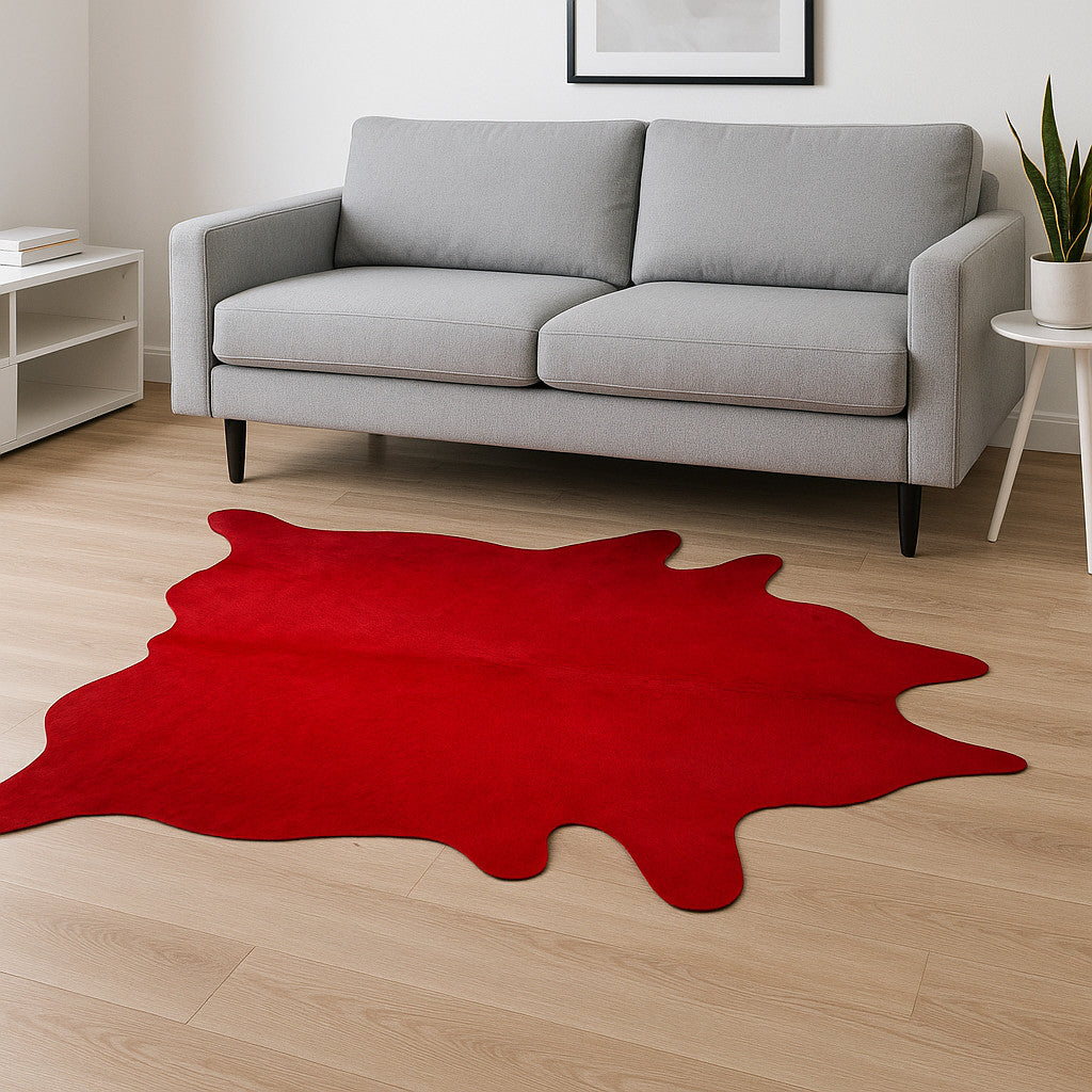6' X 7' Red Cowhide Area Rug-Area Rugs-DECOROLALA