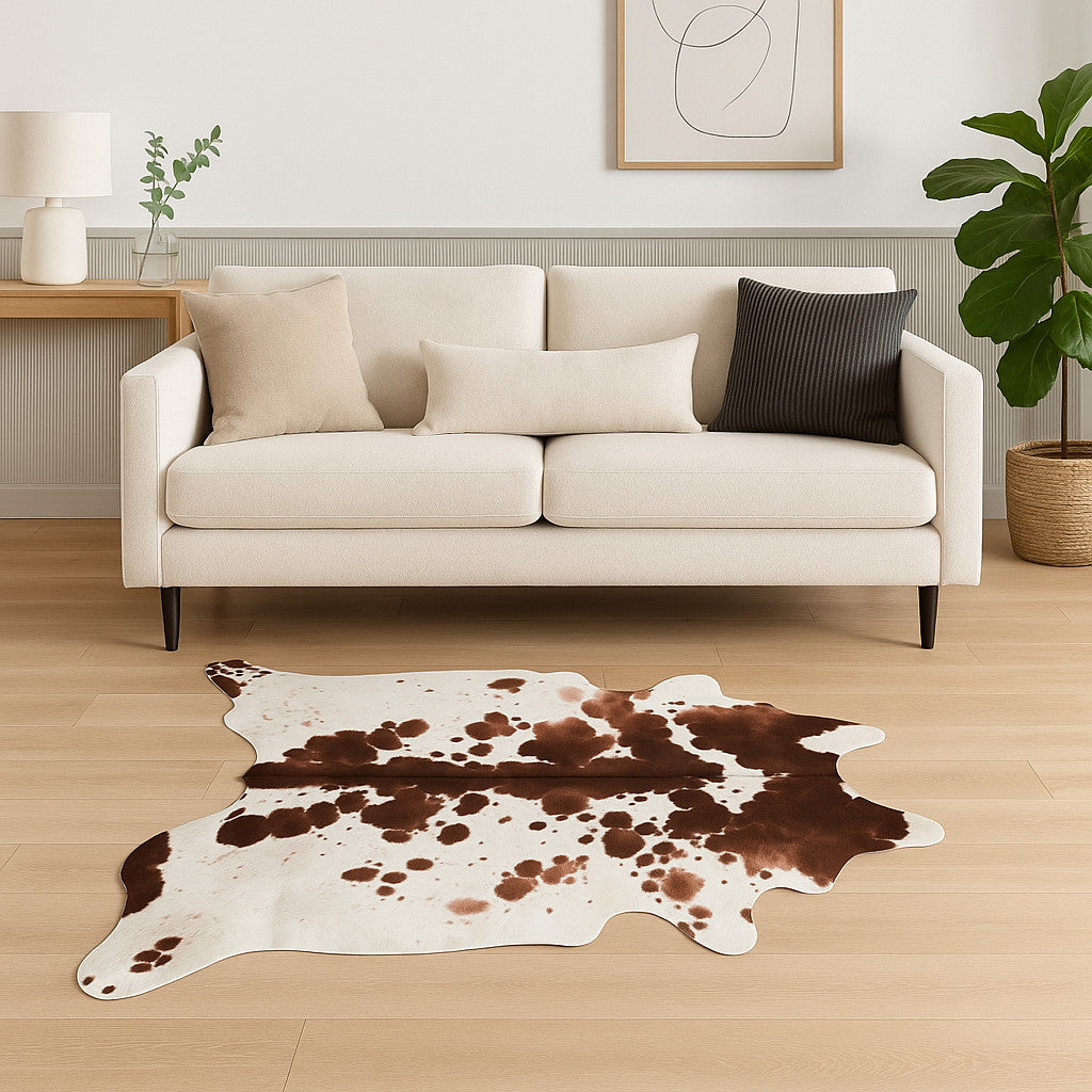 6' X 7' White Cowhide Cowhide Print Area Rug-Area Rugs-DECOROLALA