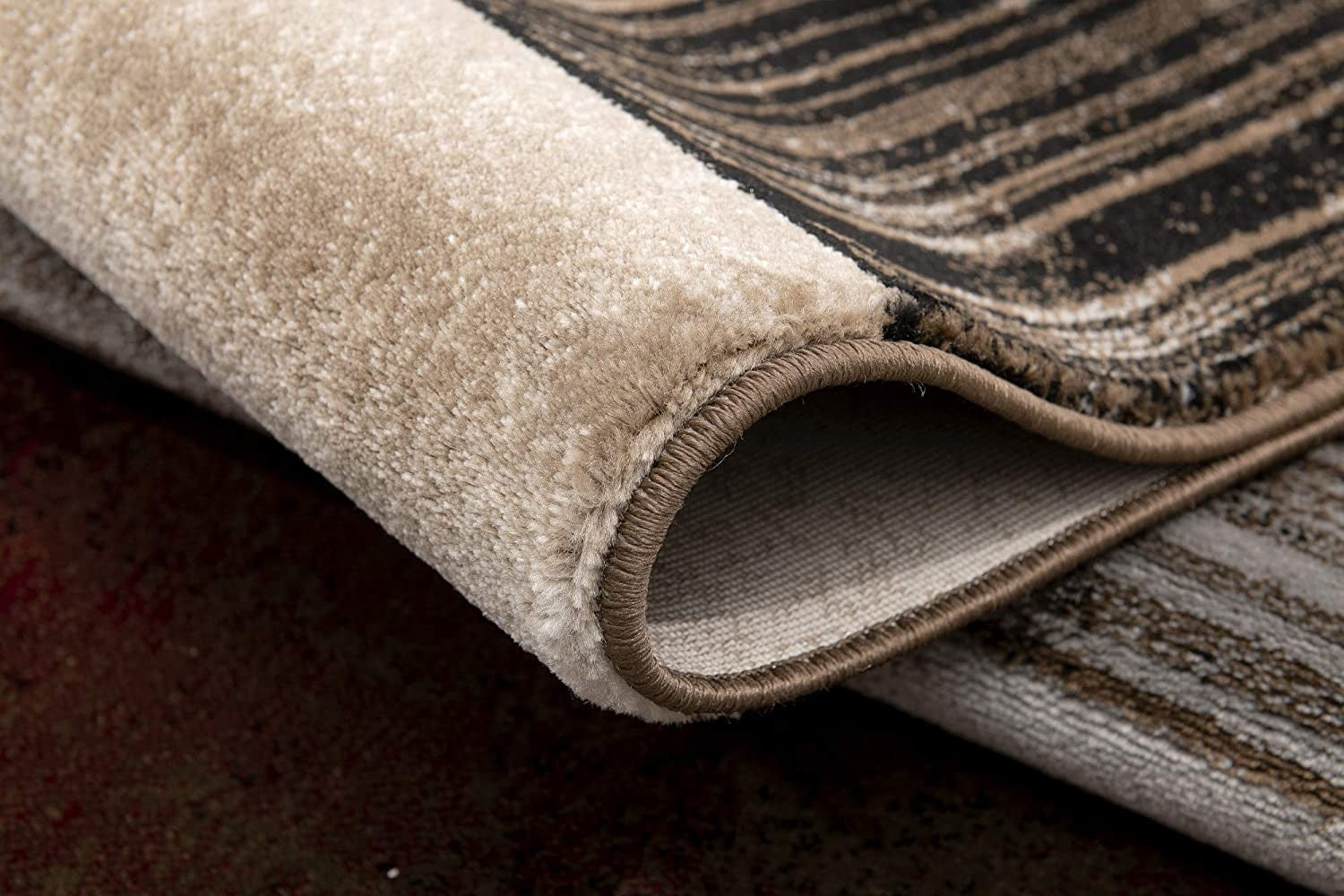 6' X 9' Beige And Brown Abstract Shag Area Rug-Area Rugs-DECOROLALA