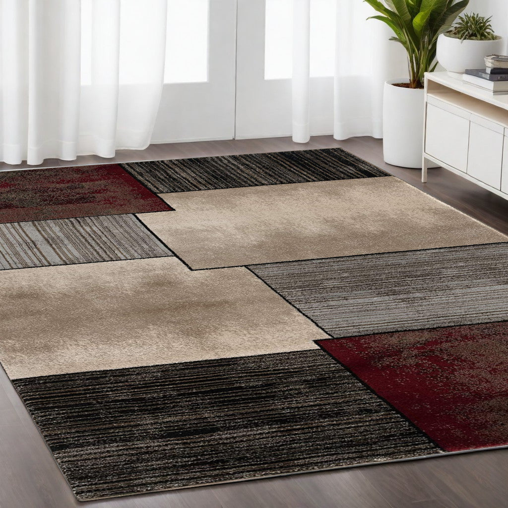 6' X 9' Beige And Brown Abstract Shag Area Rug-Area Rugs-DECOROLALA